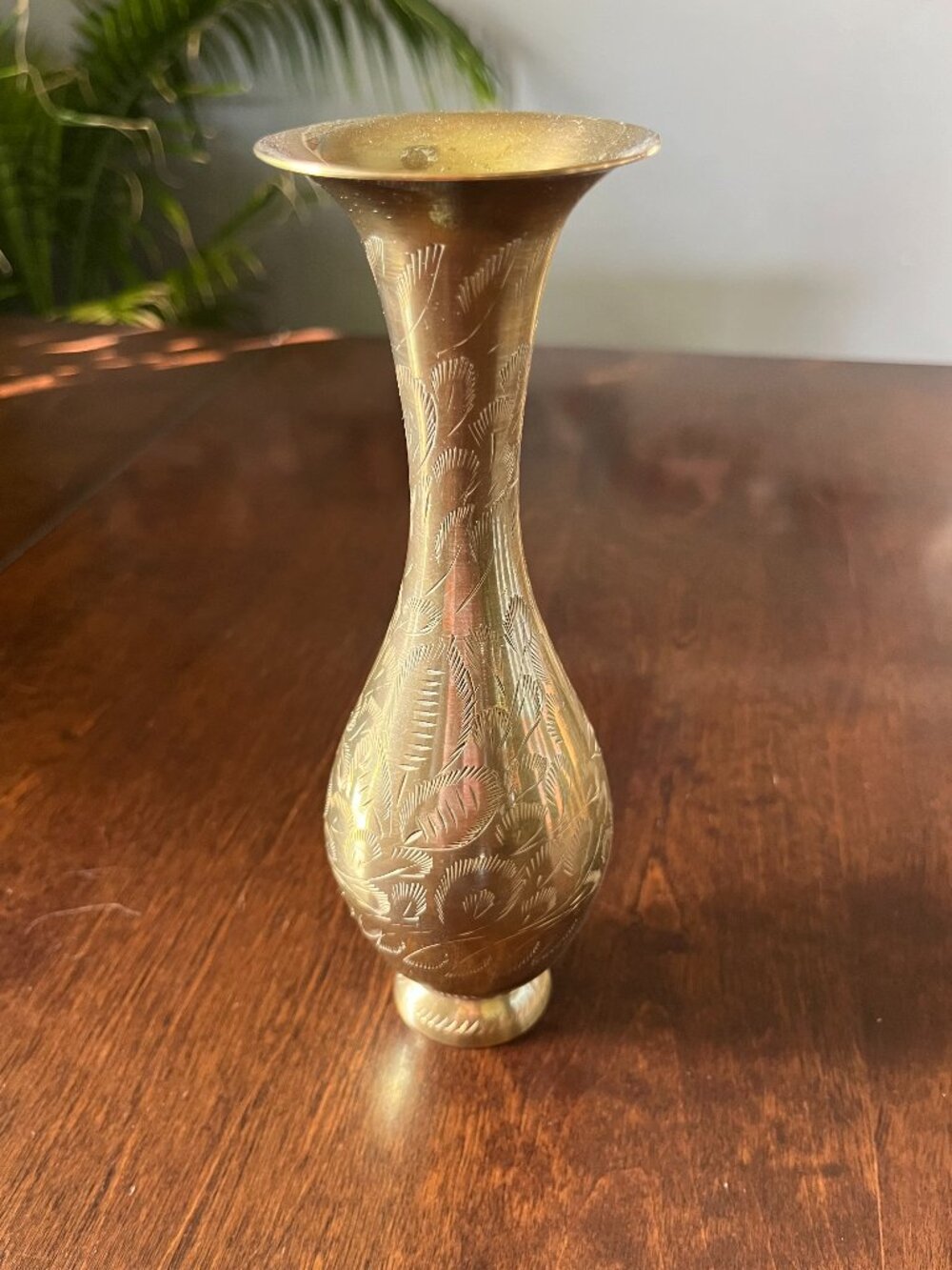 Vintage Solid Brass ETCHED VASE Floral Home Accents Decor 8"